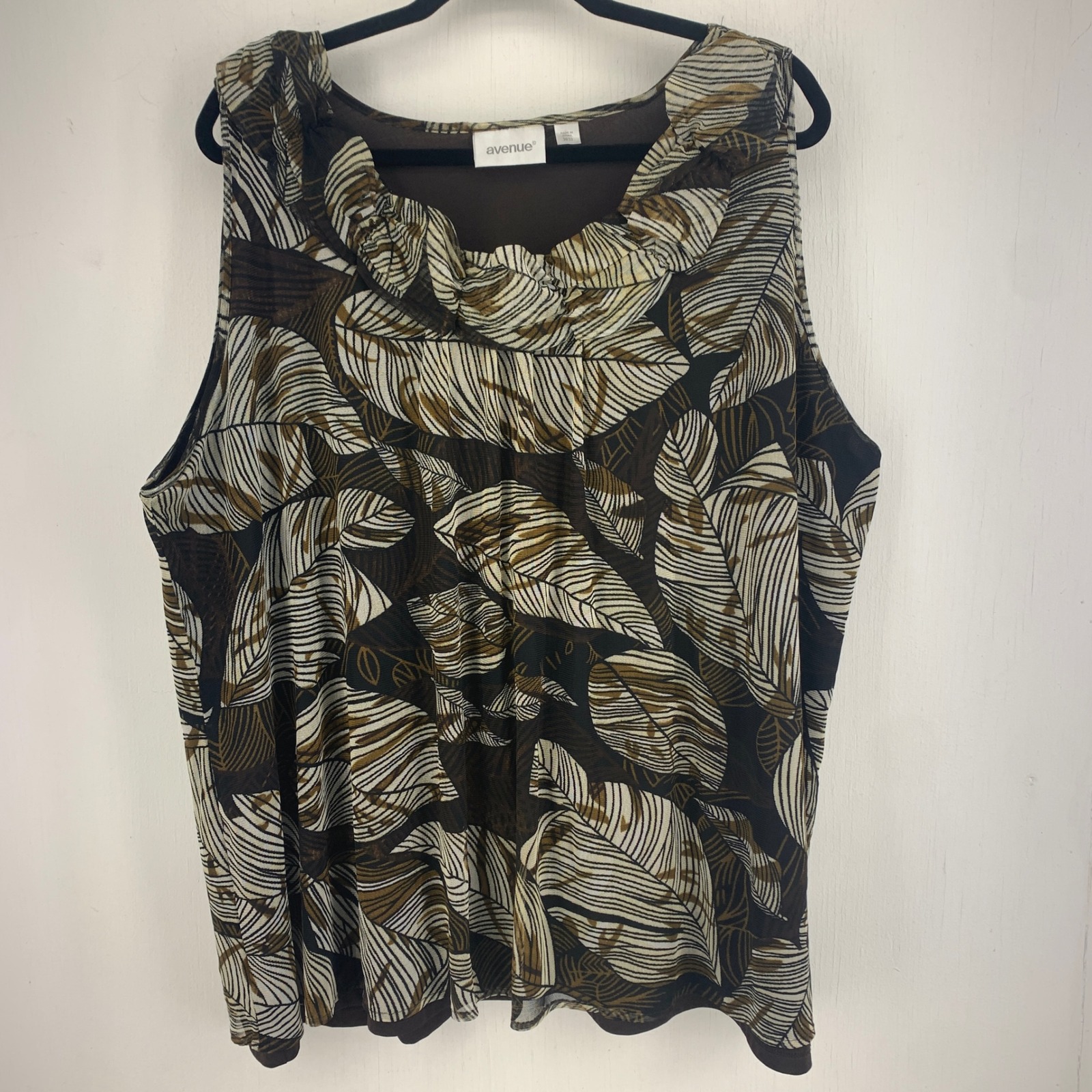 Avenue Womens 30/32 Tropical Leaf Mesh Ruffle Cami Tank Top Earthy Nauture